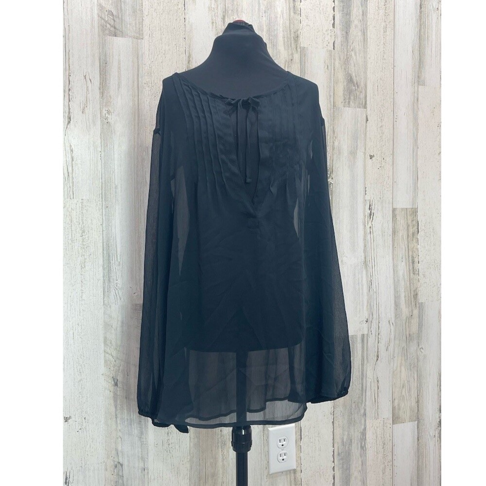 Mudd Blouse Womens 2XL Black Sheer Tie-Neck Long Sleeve High-Low Hem